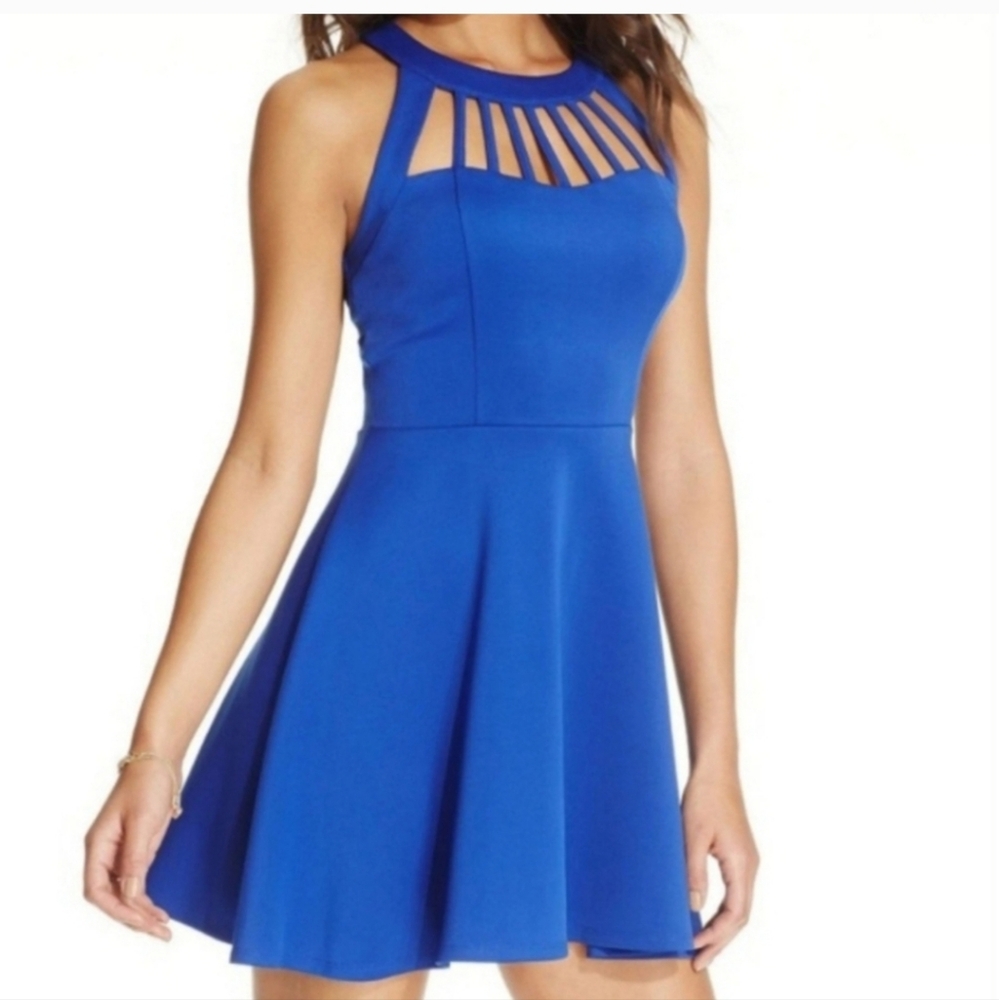 Blue fit and flare dress